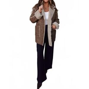 NEW ACTIVE BASIC fur-lined faux leather coat in brown